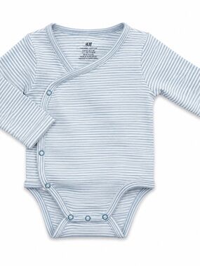 H&M Striped Wrap-Front Long-Sleeve Baby Bodysuit - Blue/White